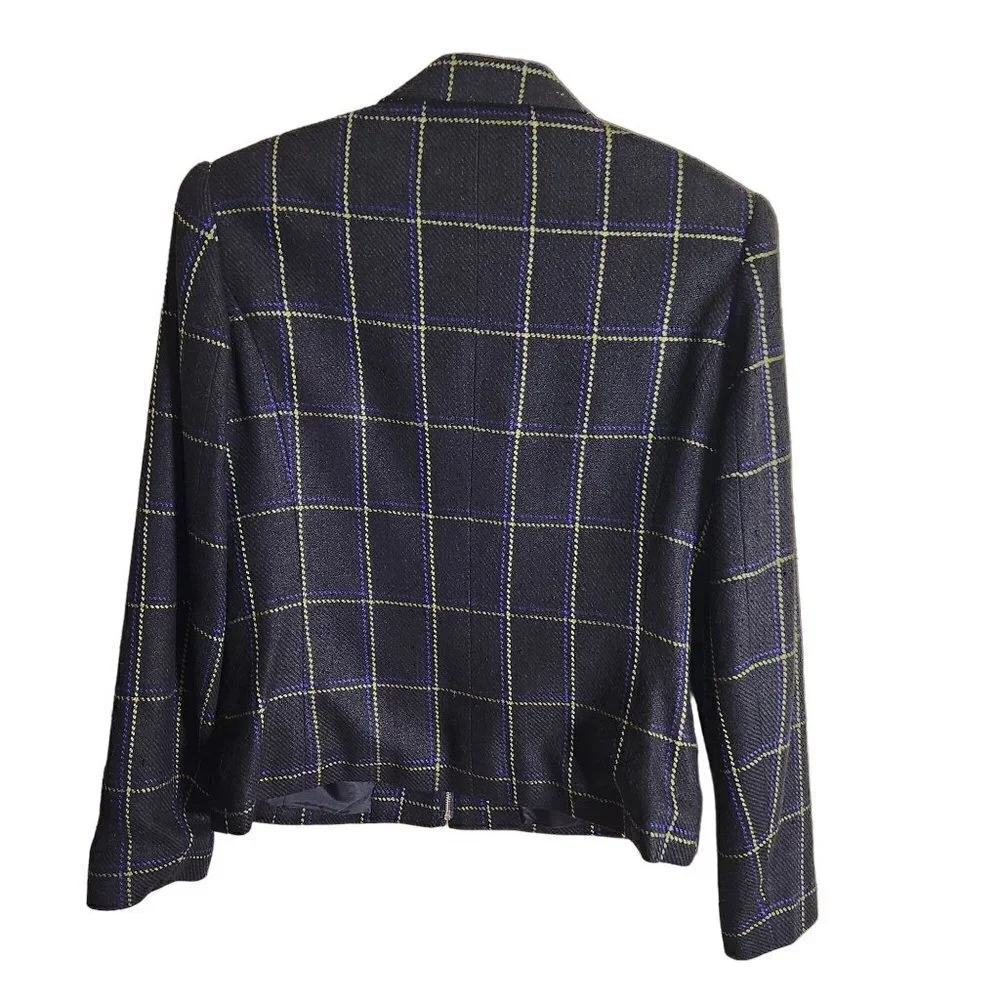 Doncaster Vintage 100% Silk Plaid Woven Blazer Jacket Size 8